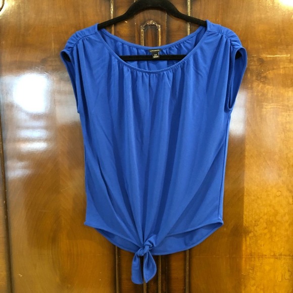 Ann Taylor Blue Blouse w/ Tie Front size XS - Picture 4 of 8